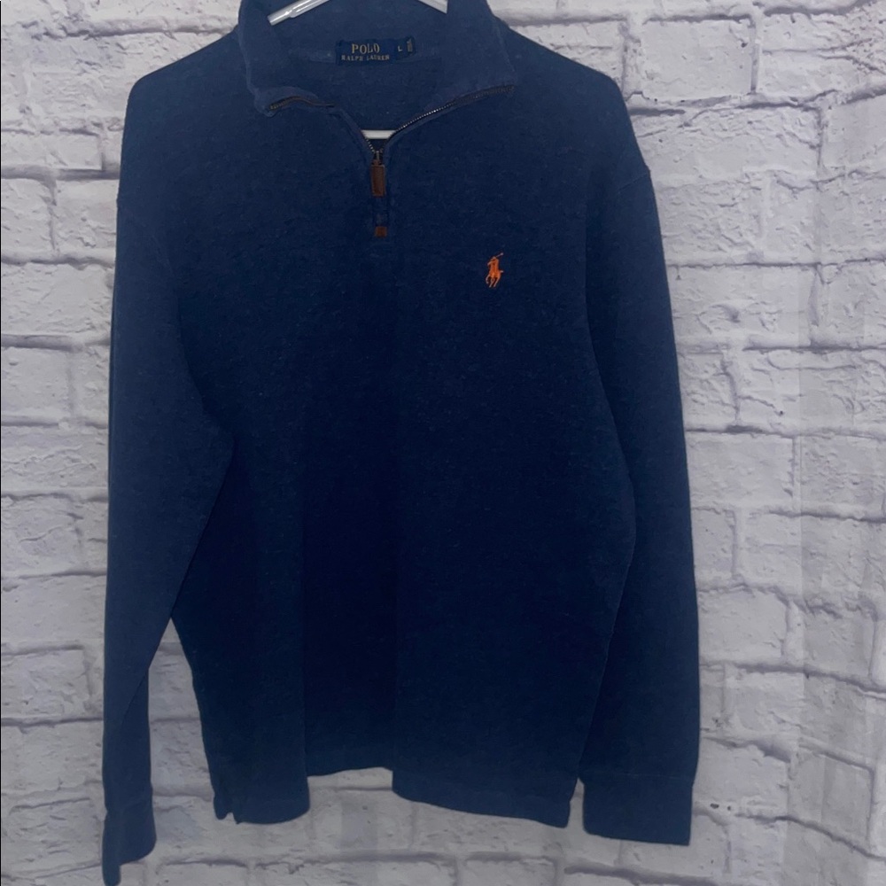 Polo Ralph Lauren quarter zip Men's Navy Blue Sweater/zip up Size Large orange